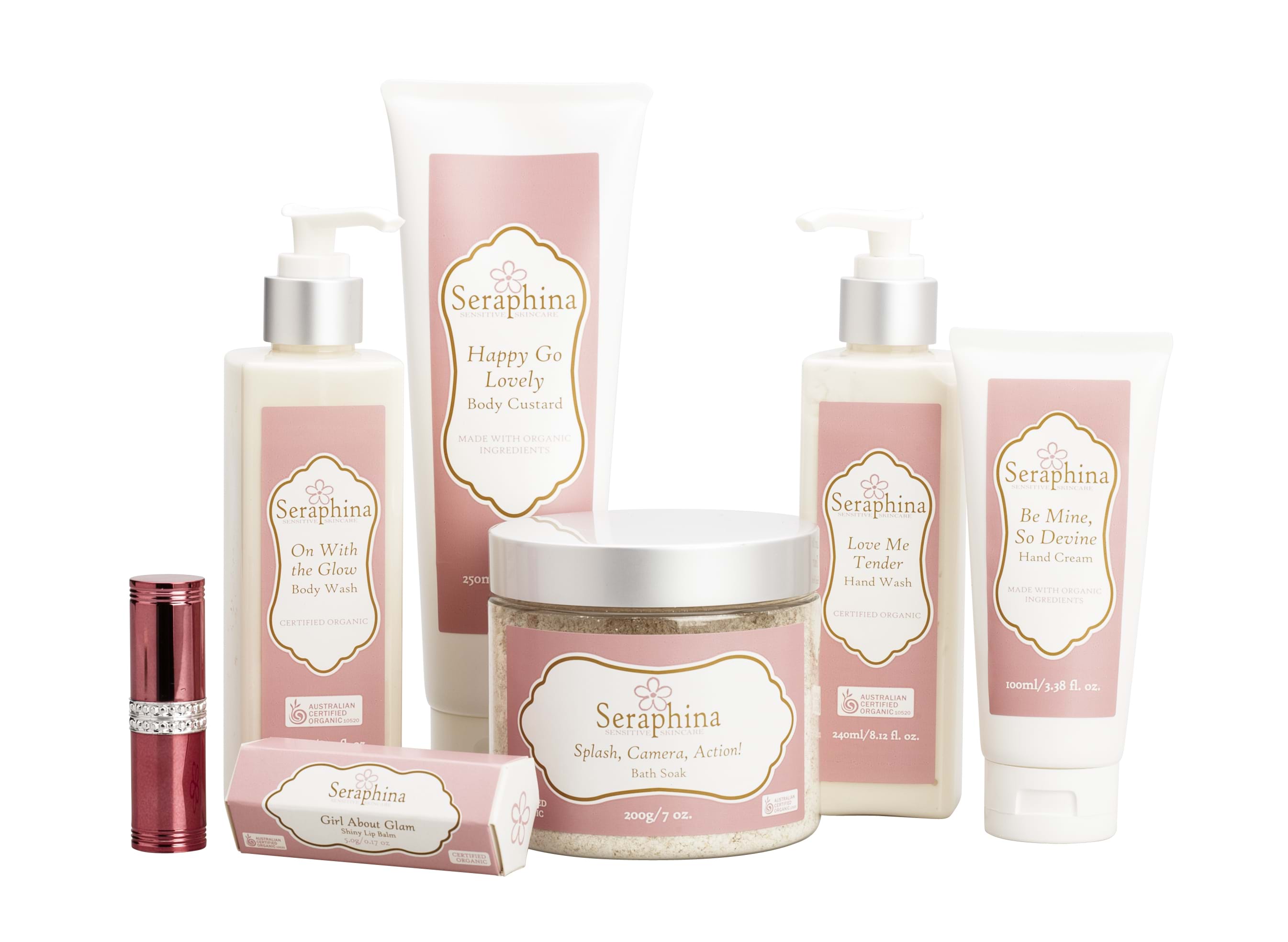 Product Cosmetics Photography | Melbourne Photography | Group shot of Seraphina skincare creams and products on white background