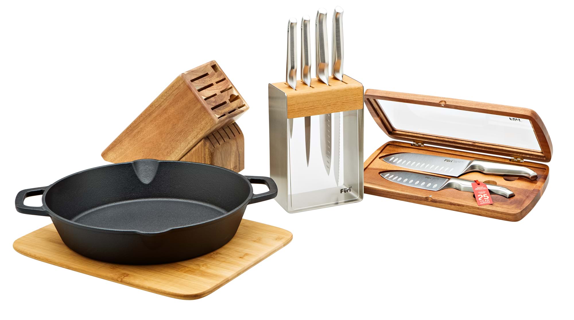 Product Homeware Photography | Melbourne Photography | Kitchen skillet,  knives and chopping board on white background